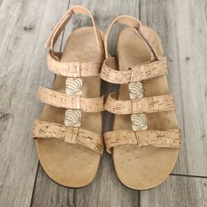 Vionic AMBER Gold Cork Adjustable Strap Sandals Summer Comfort 9